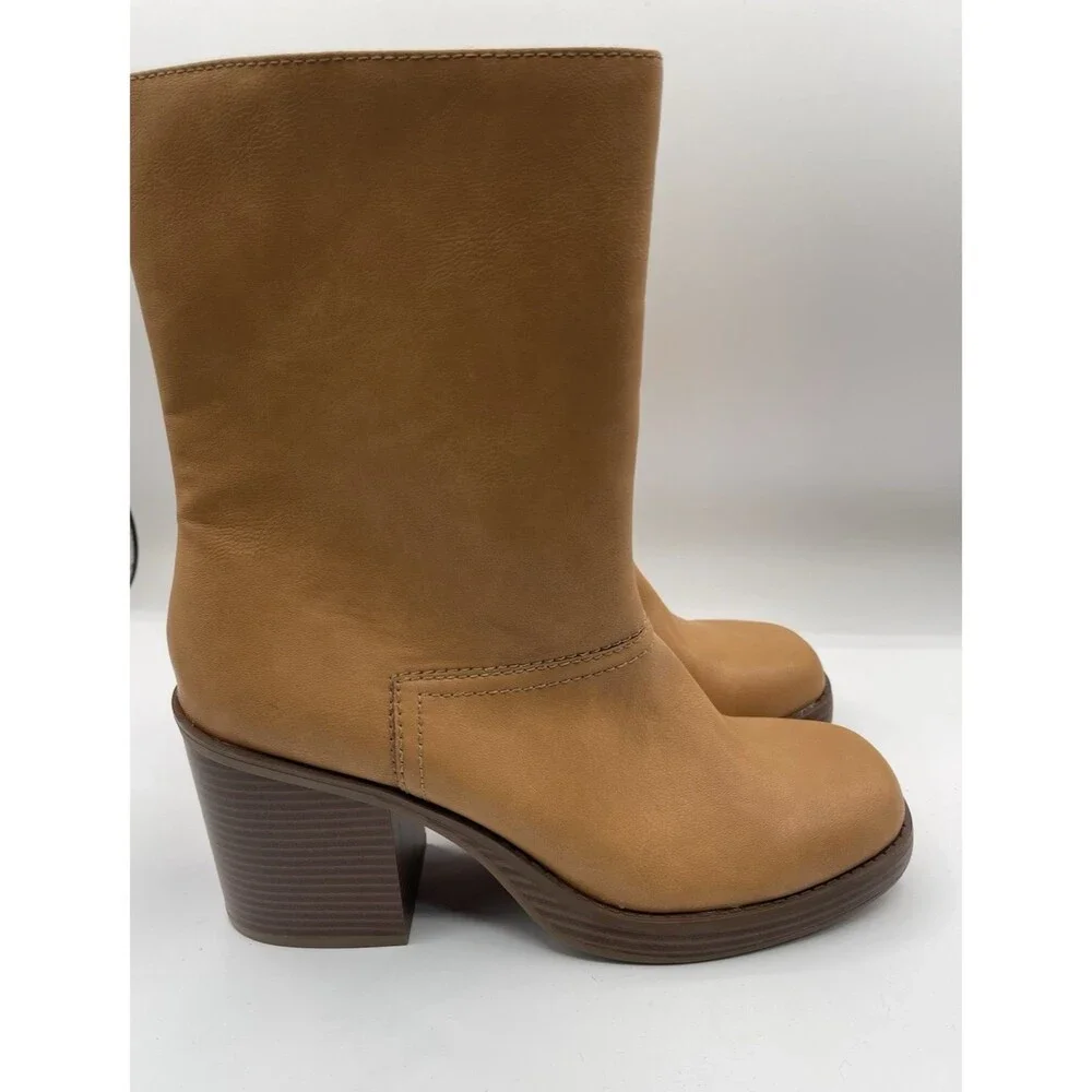 Sun Stone Heel Boots Women Brown Boho Preppy Size 10 New